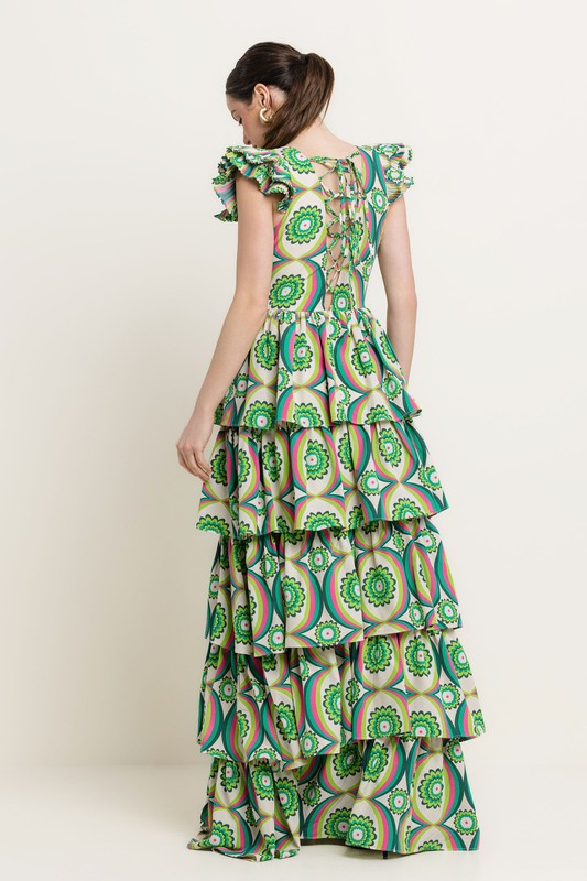 PRINTED RUFFLE MAXI DRESS