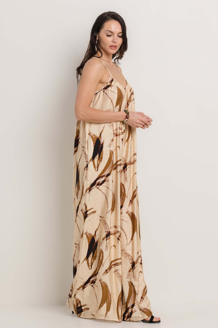 PRINTED SLEEVELESS WIDE LEG  JUMPSUIT