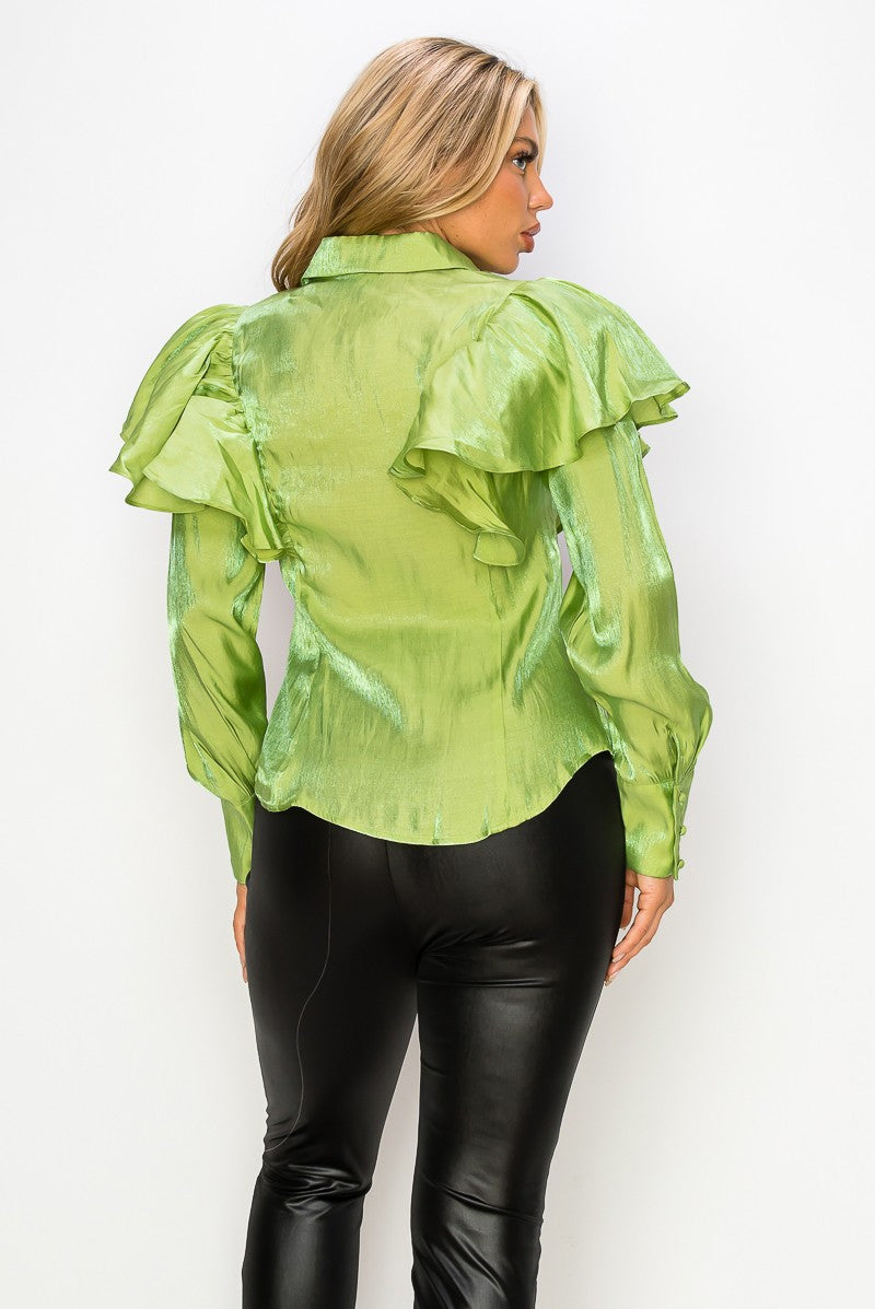 SHOULDER RUFFLES LONG SLEEVE BLOUSE