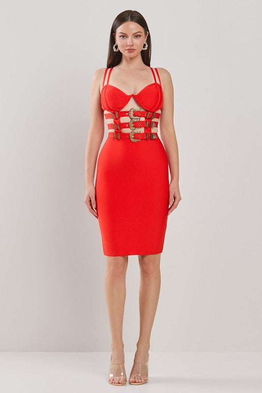 BANDAGE BODYCON WITH FRONT BELT