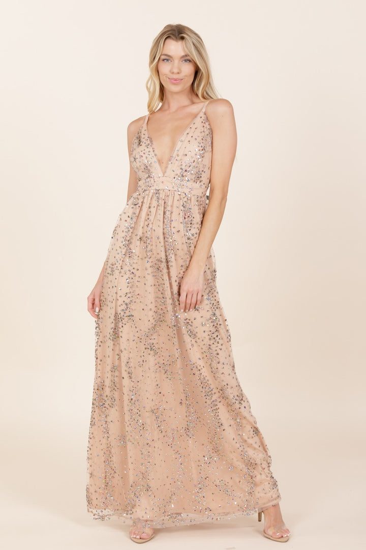 EMPIRE WAIST STAR SEQUIN MAXI DRESS