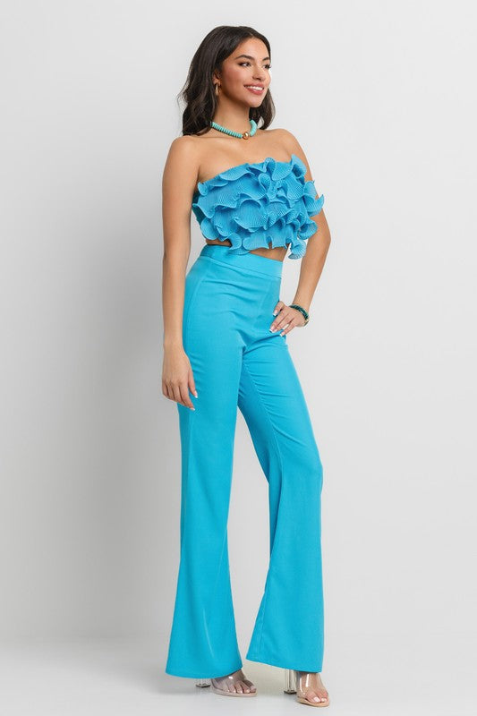 RUFFLE TUBE TOP WITH MATCHING PANTS SET