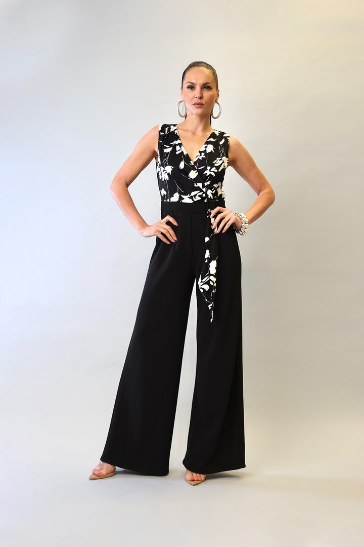 PRINTED OVERWRAP SLEEVELESS SOLID  PANTS JUMPSUIT