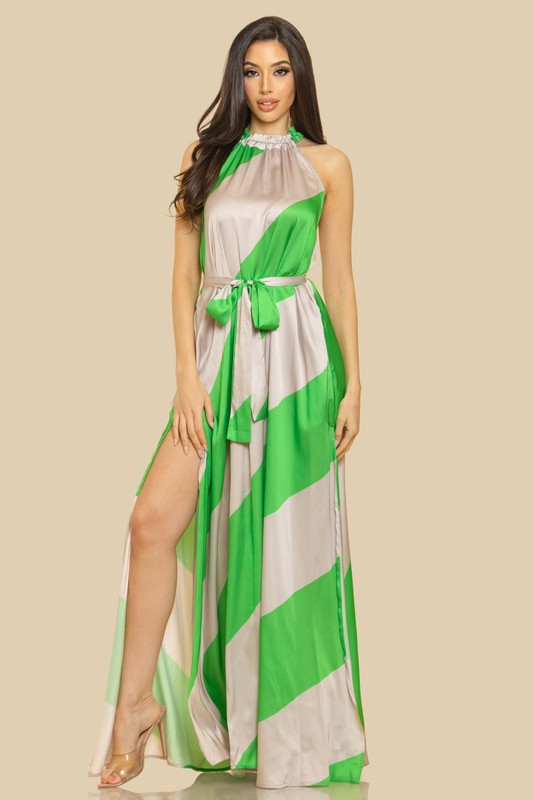 HALTER NECK SIDE SLIT LONG MAXI