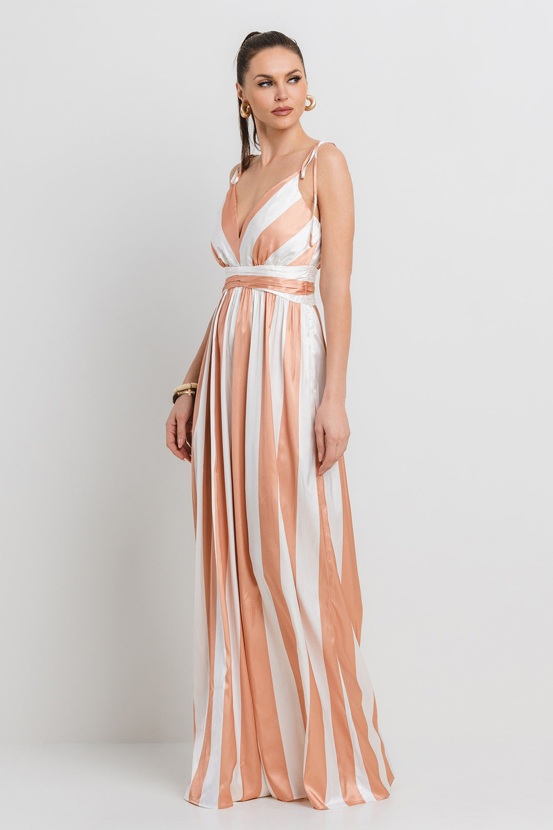 SATIN WIDE EVEN STRIPE WIDE LEG JUMPSUIT