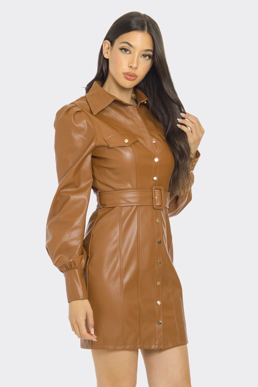 PU LEATHER LONG SLEEVE MINI DRESS