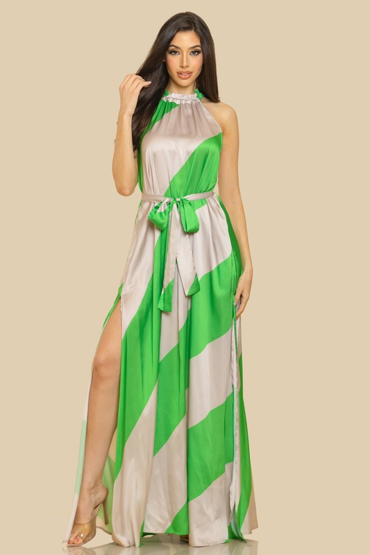 HALTER NECK SIDE SLIT LONG MAXI