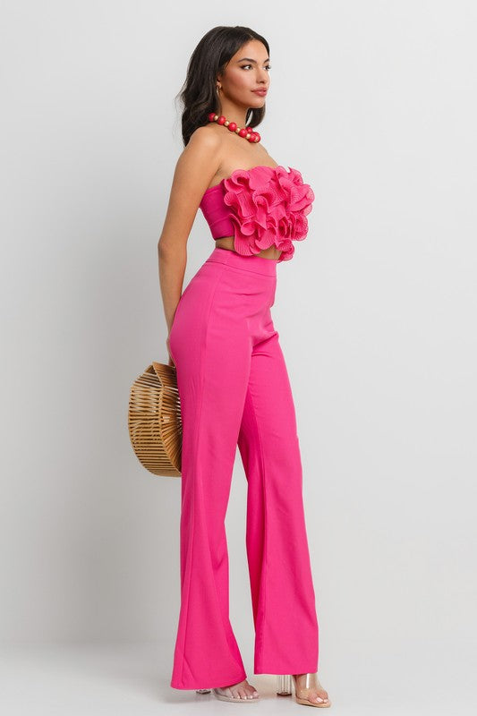 RUFFLE TUBE TOP WITH MATCHING PANTS SET