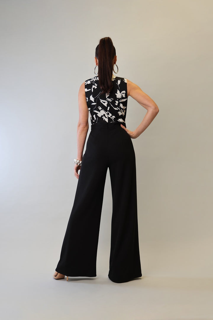 PRINTED OVERWRAP SLEEVELESS SOLID  PANTS JUMPSUIT